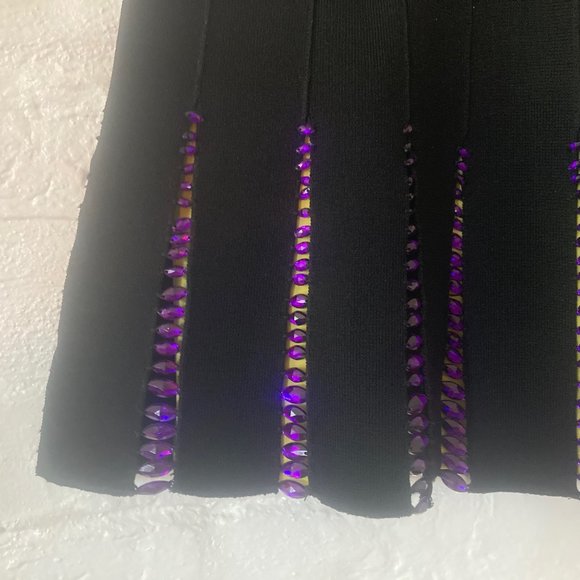 JUST CAVALLI Black Mini Skirt with Purple Crystals, size small - Picture 2 of 8